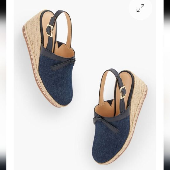 Talbots Saylor Bow Blue Denim Espadrille Wedge Sandals 10½ - Picture 2 of 12